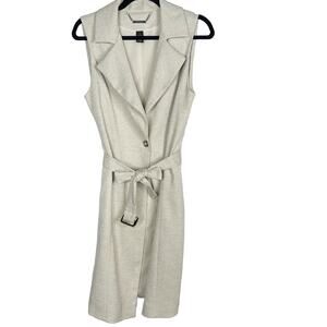 White House Black Market S Cream Sleeveless Long Length Vest Belted Tie Waist